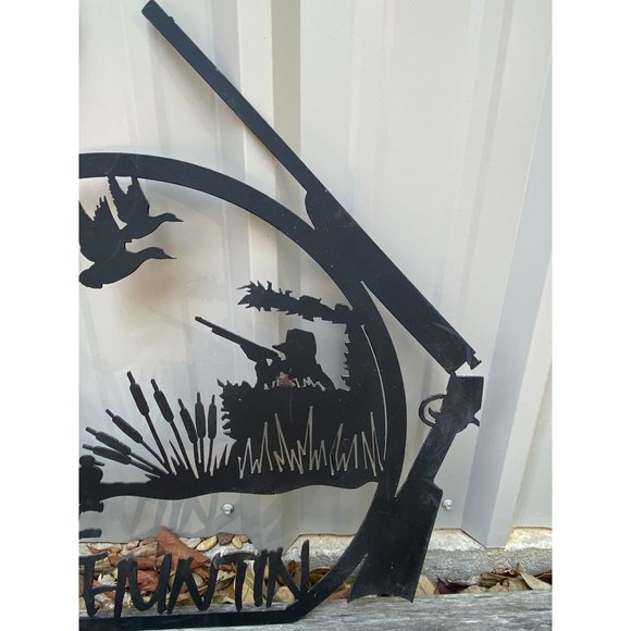 Vintage "Gone Huntin"  Metal Silhouette Sign Rifle Ducks Hunter Duck Hunting 26" - Picture 2 of 12